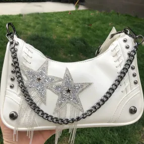 TAVIMART  -  Fashion Personality All Match Punk Gothic Women Crossbody Bag Cute Chain Star Diamond Tassel Y2k Aesthetic Underarm Shoulder Bag