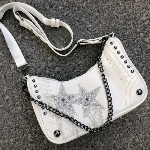 TAVIMART  -  Fashion Personality All Match Punk Gothic Women Crossbody Bag Cute Chain Star Diamond Tassel Y2k Aesthetic Underarm Shoulder Bag