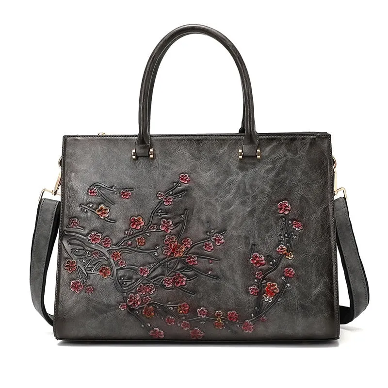 TEEK - Vintage Floral Embossed Top-Handle Bag