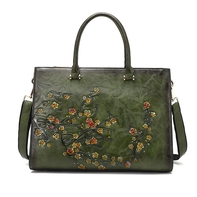 TEEK - Vintage Floral Embossed Top-Handle Bag