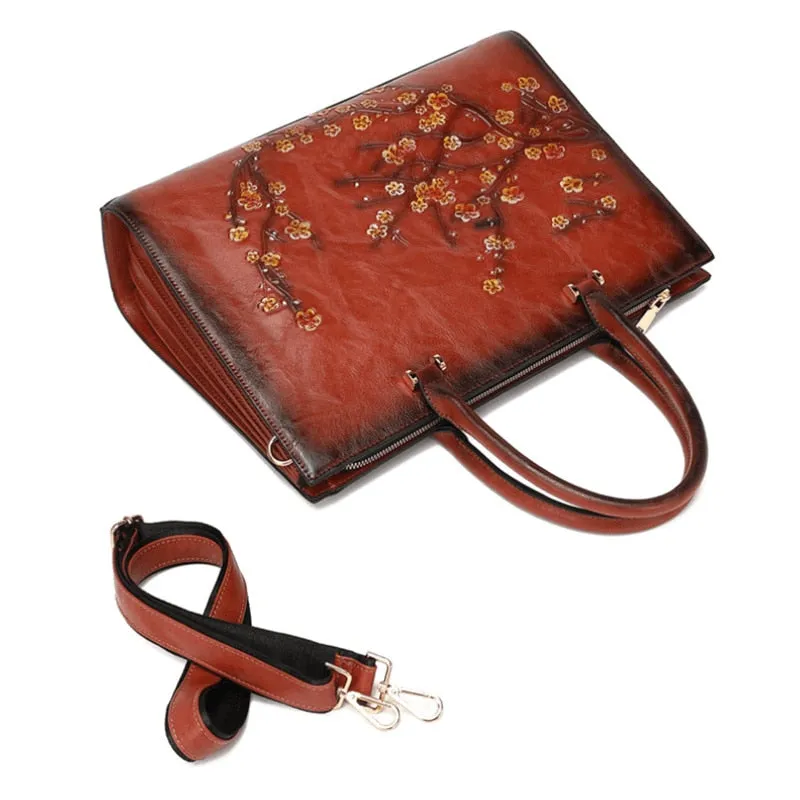 TEEK - Vintage Floral Embossed Top-Handle Bag