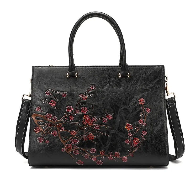 TEEK - Vintage Floral Embossed Top-Handle Bag