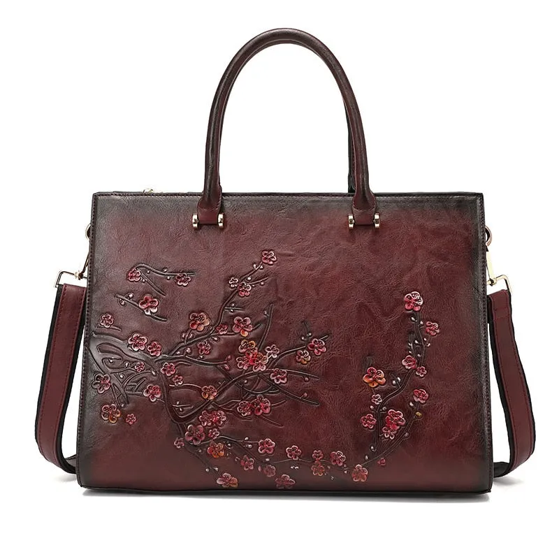 TEEK - Vintage Floral Embossed Top-Handle Bag