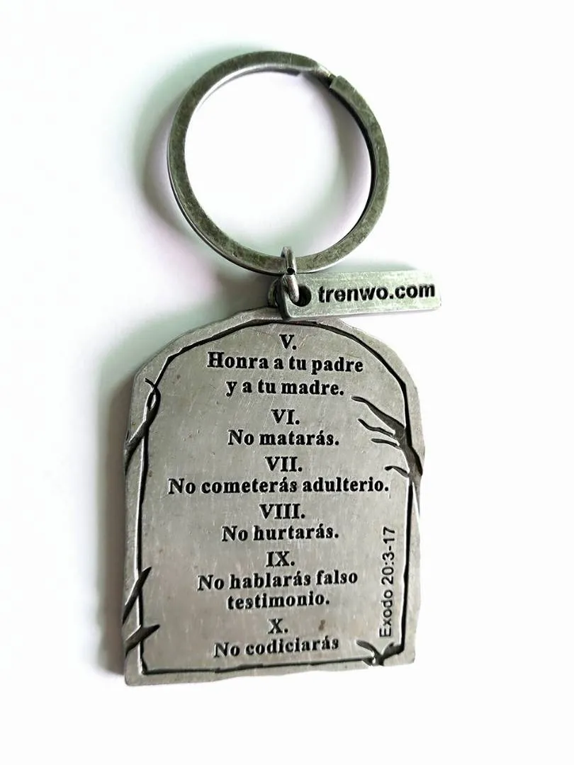 Ten Commandments Tablet Antique Finish Keychain-Spanish Version