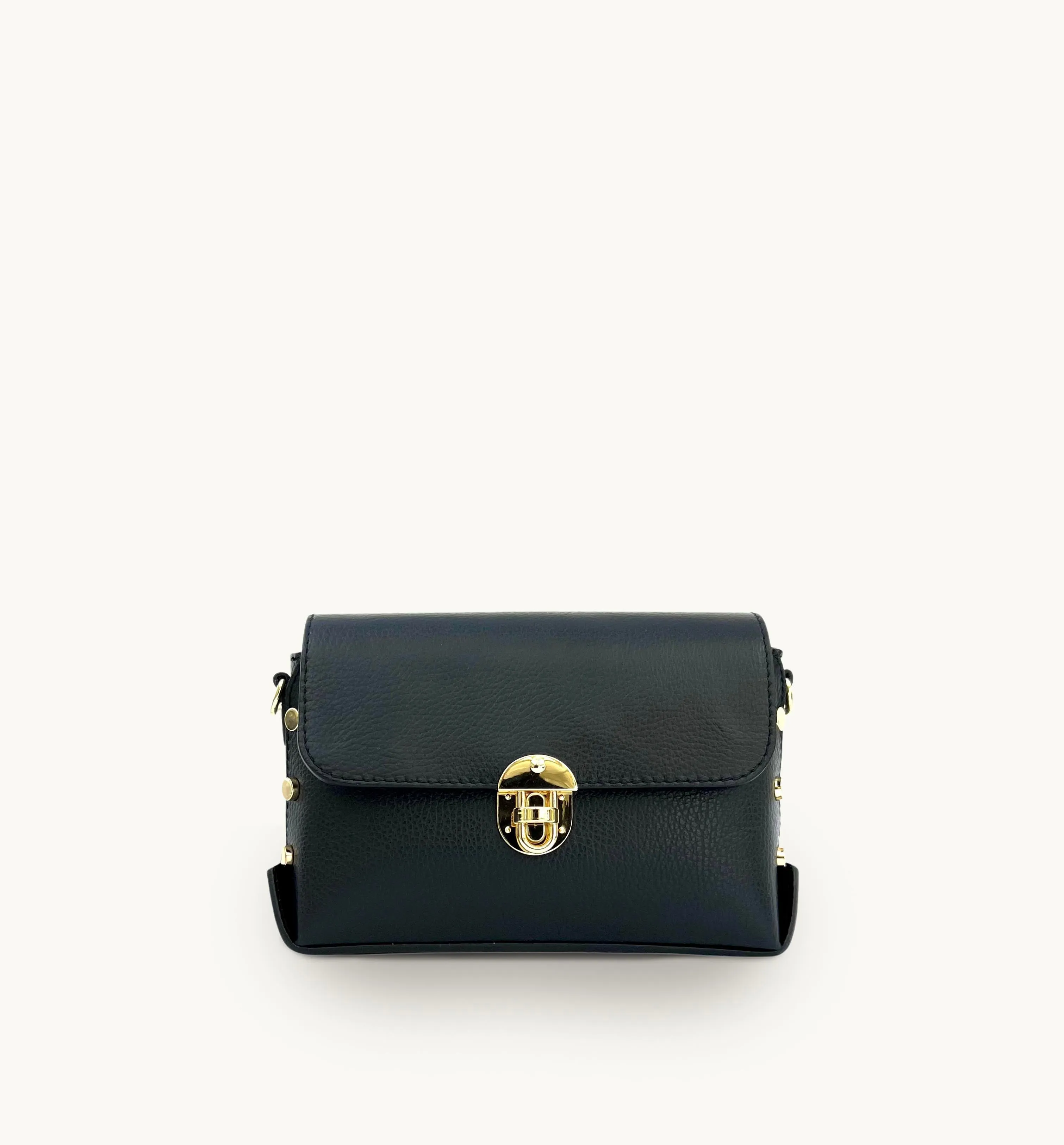 The Bloxsome Black Leather Crossbody Bag With Gold Chain Strap