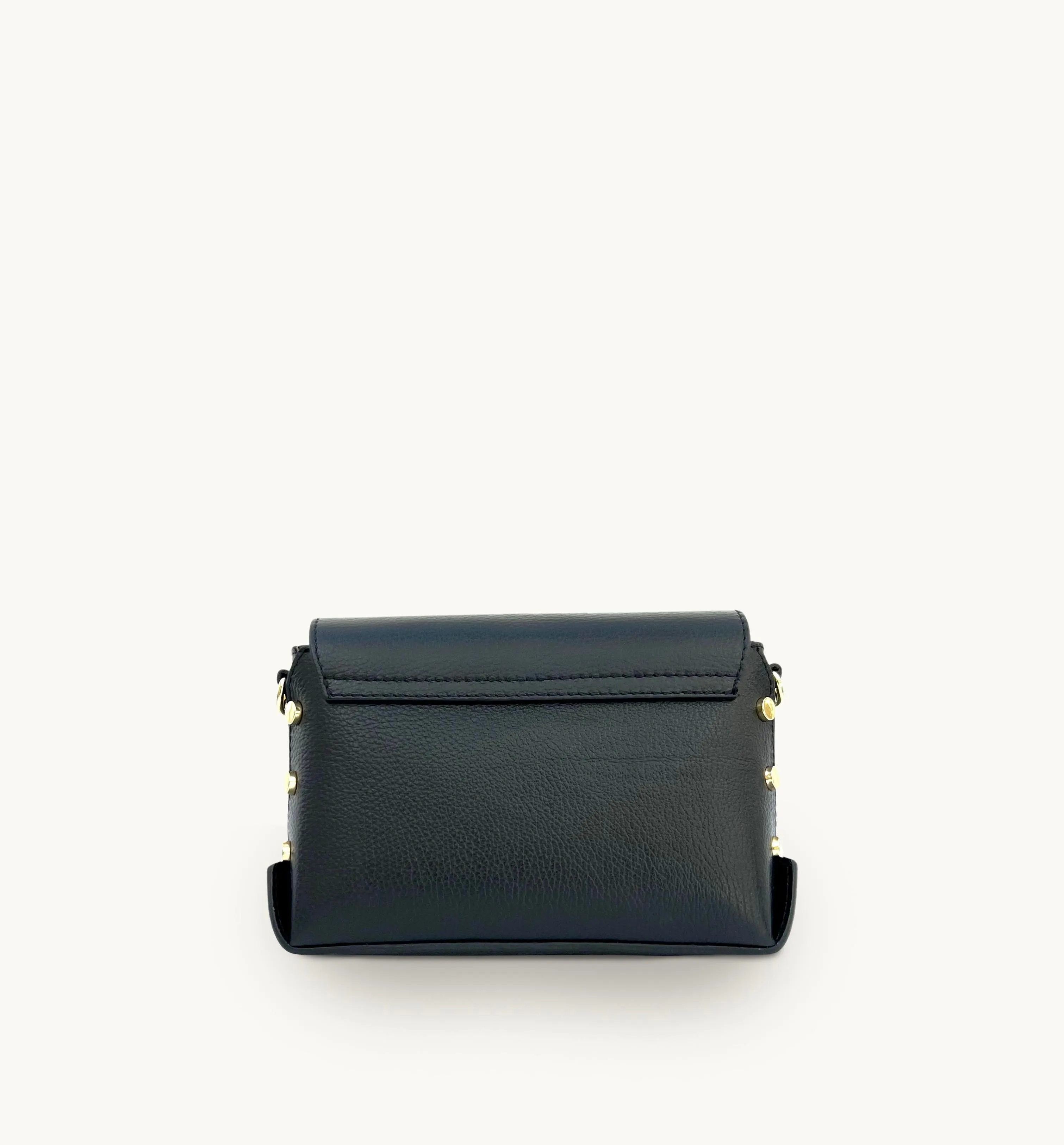 The Bloxsome Black Leather Crossbody Bag With Gold Chain Strap