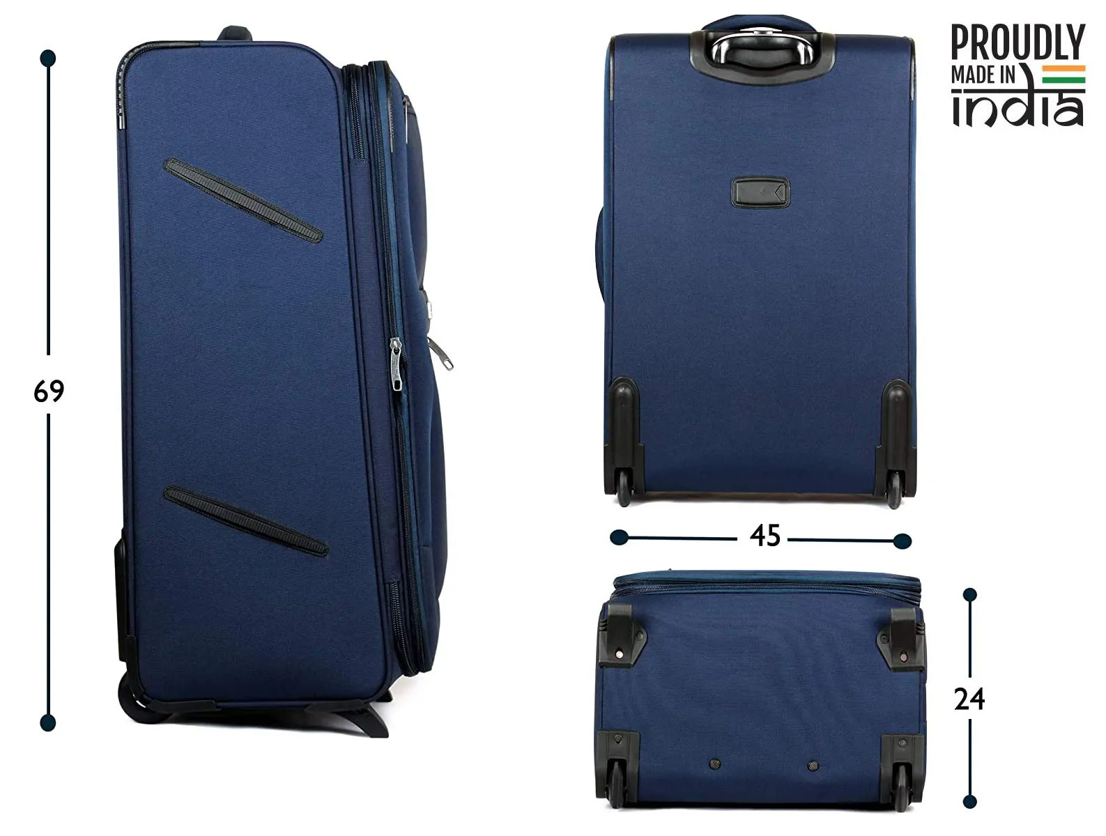 THE CLOWNFISH Odyssey Luggage Polyester Softsided Suitcase 2- Wheel Trolley Bag (69 cm, Space Navy Blue)