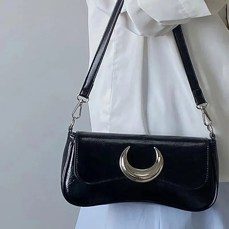 VAIGE Moon Locking Buckle Underarm PU Leather Shoulder Bag with Chain Decoration and Soft Square Design