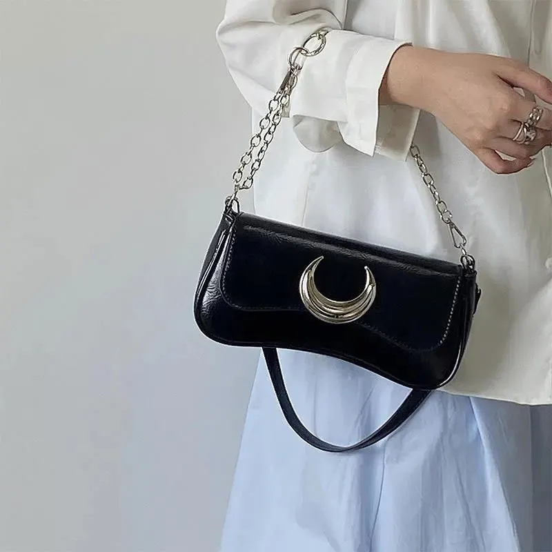 VAIGE Moon Locking Buckle Underarm PU Leather Shoulder Bag with Chain Decoration and Soft Square Design