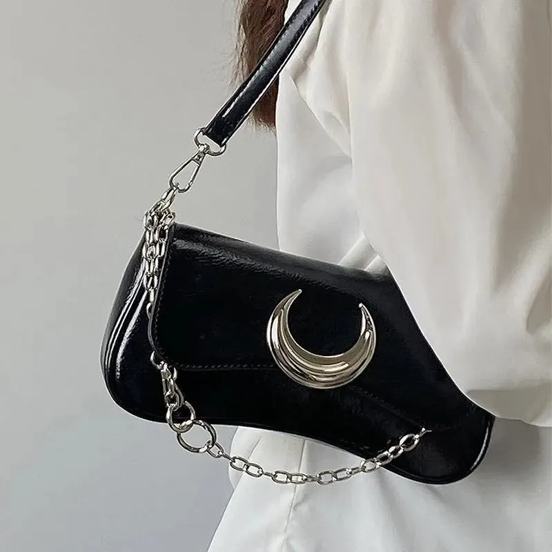 VAIGE Moon Locking Buckle Underarm PU Leather Shoulder Bag with Chain Decoration and Soft Square Design