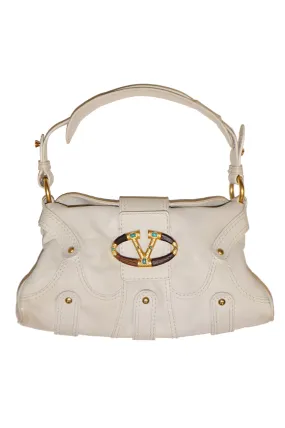 Valentino Leather Off White Rock Studded Shoulder Bag