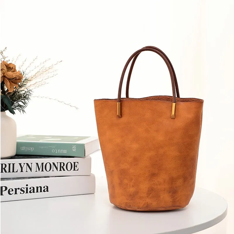 Vintage Vegetable Tanned Leather Ladies Shoulder Bag Large Capacity Tote Bag