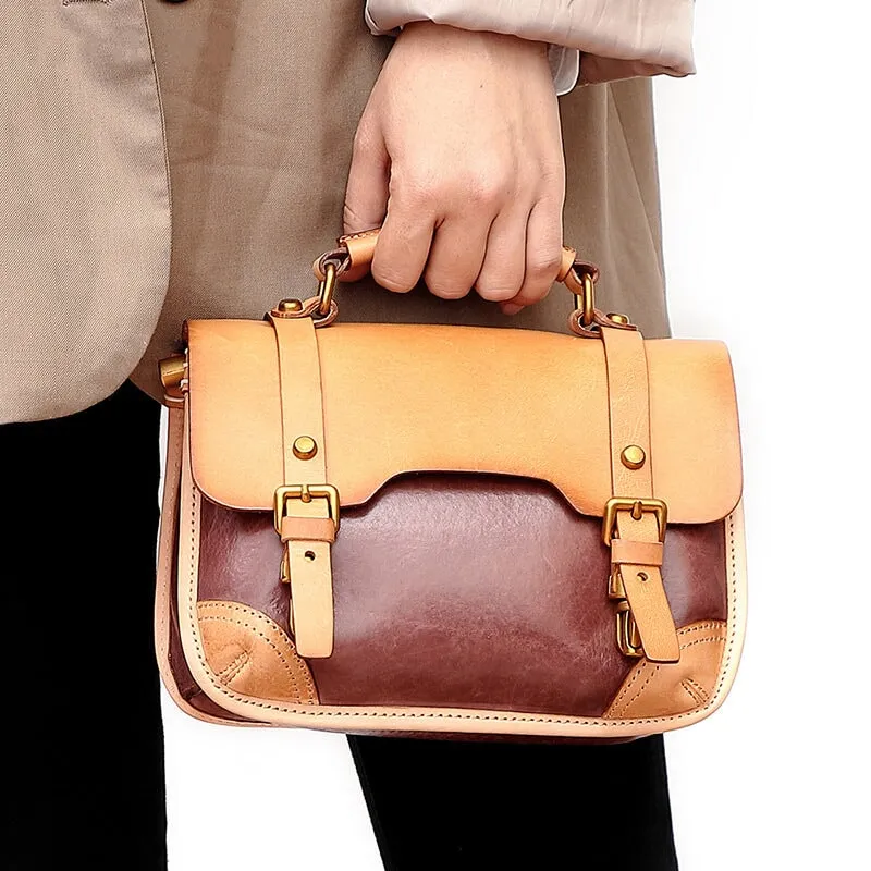 Vintage Vegetable Tanned Leather Large Capacity Handbag for Women