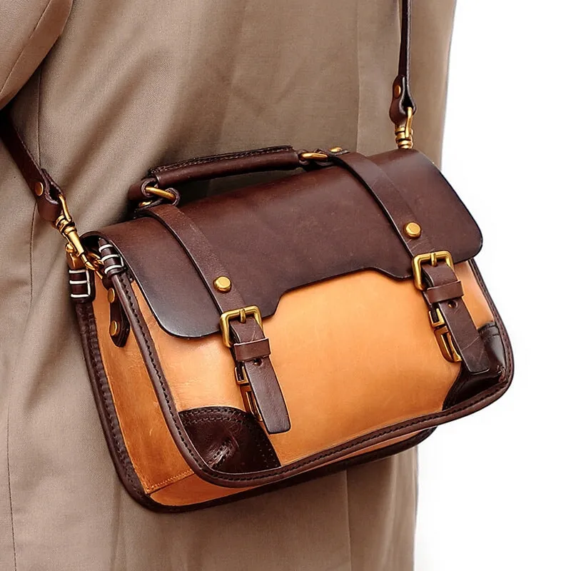 Vintage Vegetable Tanned Leather Large Capacity Handbag for Women