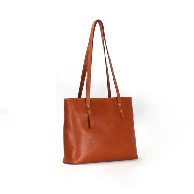 Vintage Vegetable Tanned Leather Shoulder Bag Women's Tote Bag