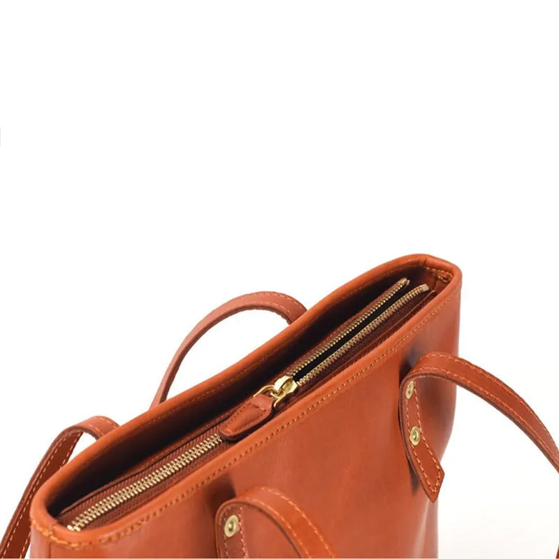 Vintage Vegetable Tanned Leather Shoulder Bag Women's Tote Bag