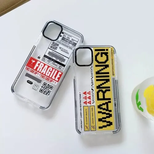 Warning Fragile Impact Soft Case For iPhone 11 12 12Pro 12ProMax XR