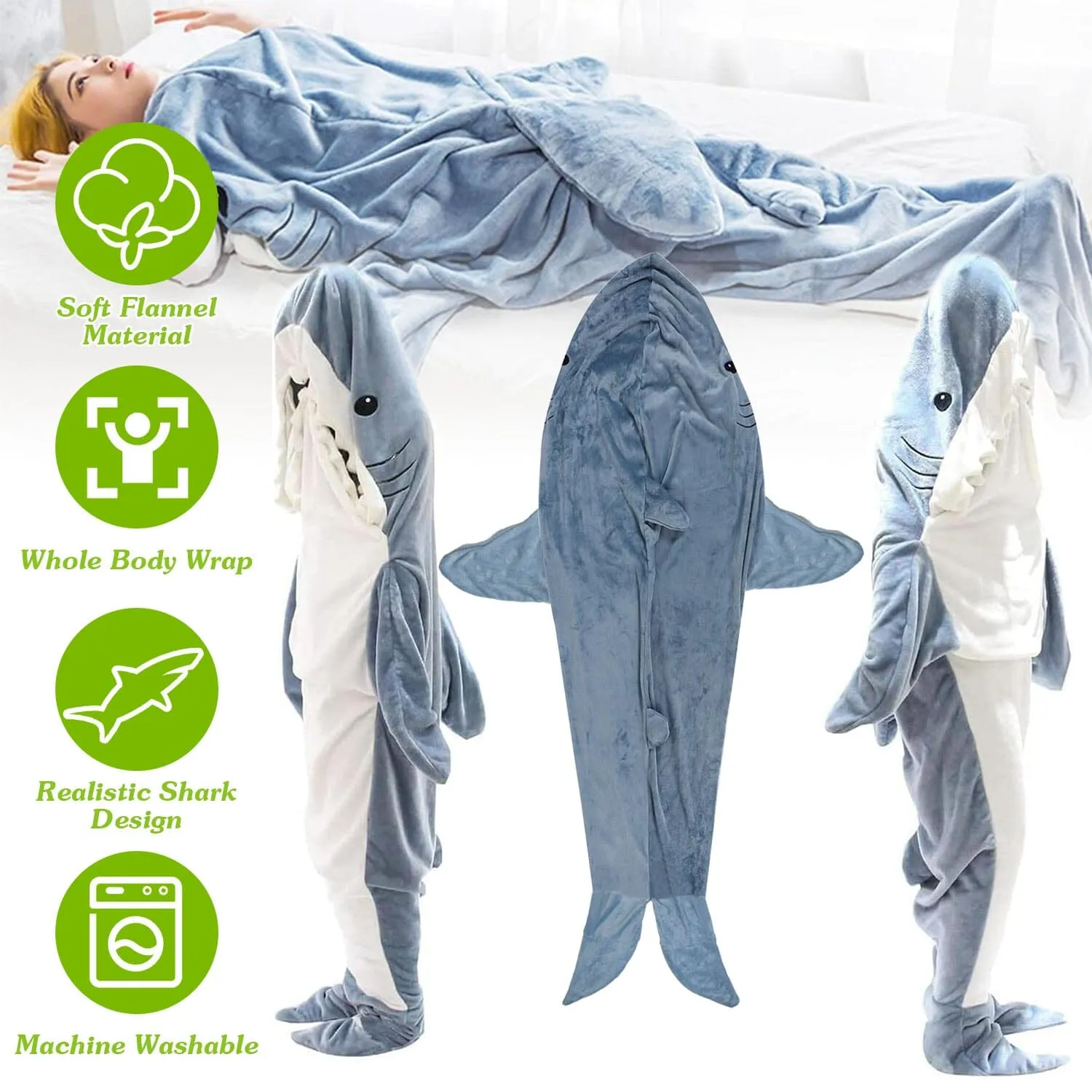 Wearable Shark Sleeping Bag Onezie with Zipper