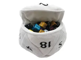 White D20 Plush Dice Bag (6.5") | Zippered Dice Storage | UltraPro