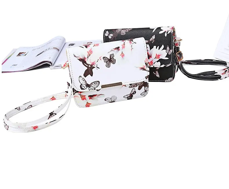 Women's 'Butterflies and Flowers' Small Shoulder Crossbody Bag