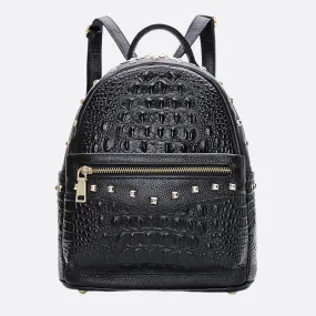 Women's cowhide leather backpack in crocodile print Rivet design