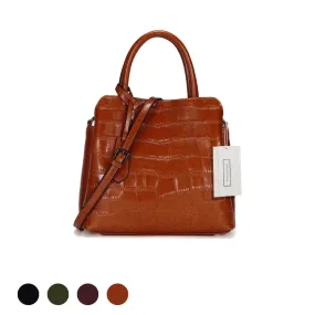 Women's genuine cowhide leather handbag in crocodile print Barbara design