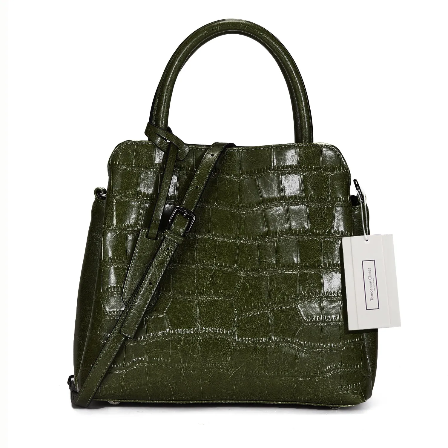 Women's genuine cowhide leather handbag in crocodile print Barbara design