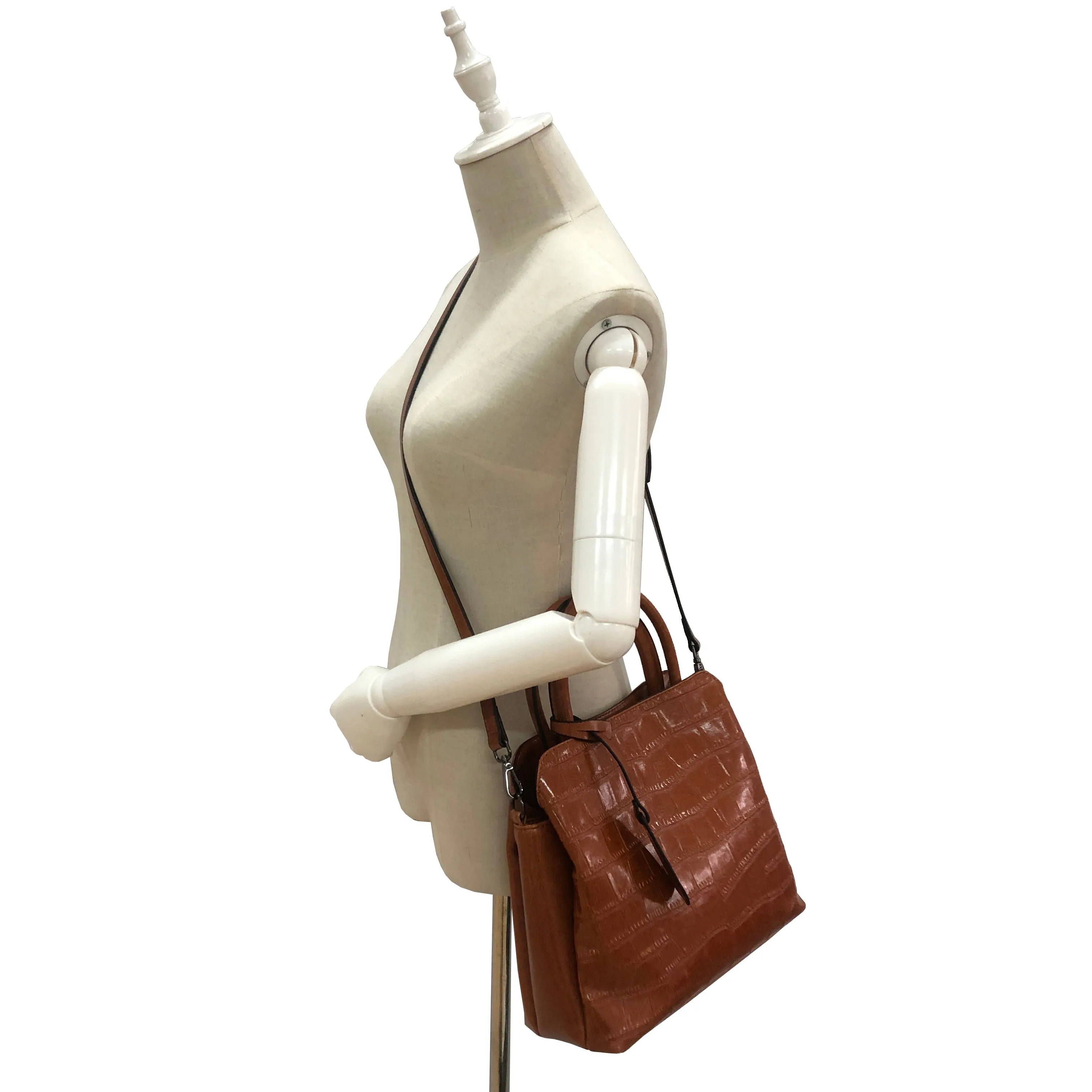 Women's genuine cowhide leather handbag in crocodile print Barbara design