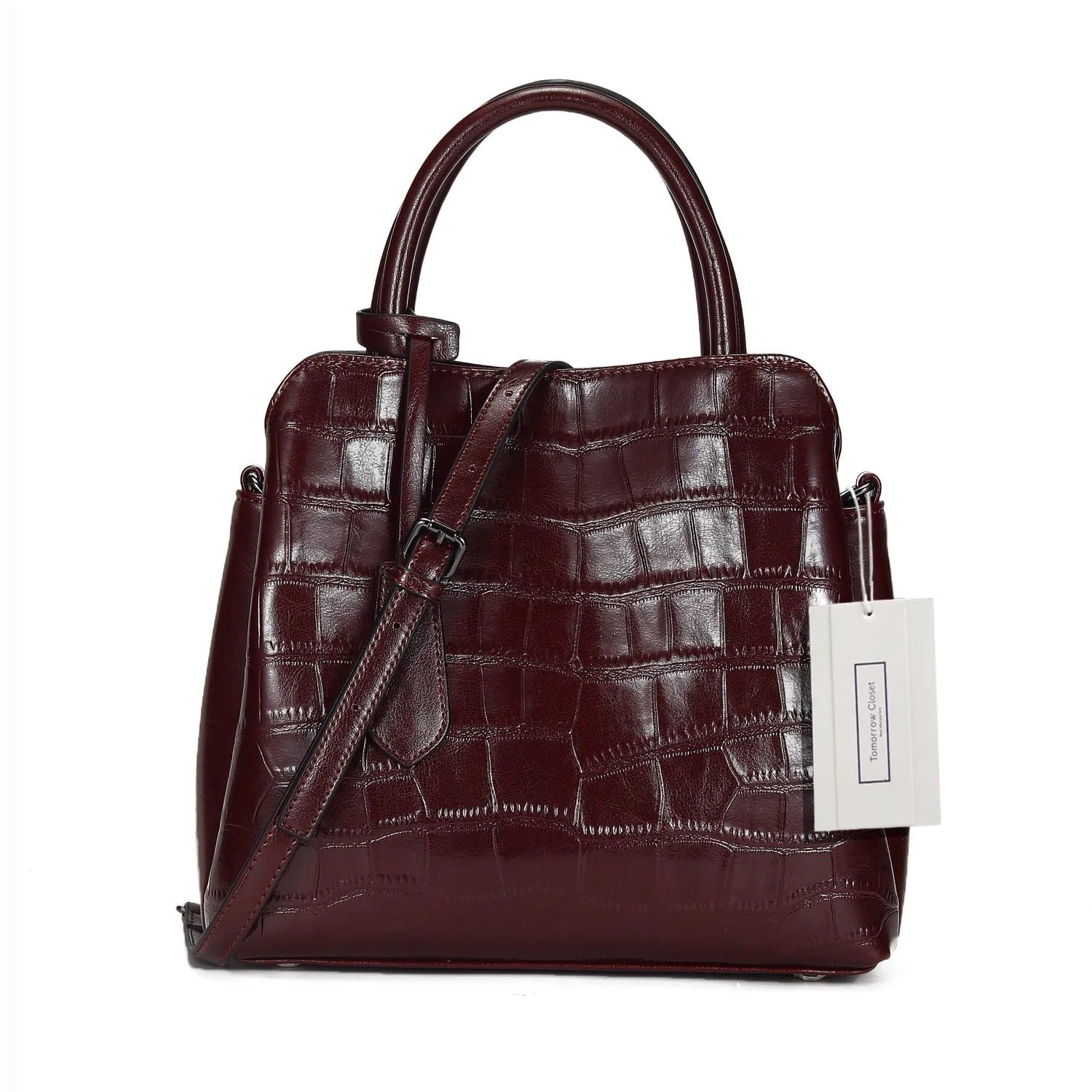 Women's genuine cowhide leather handbag in crocodile print Barbara design