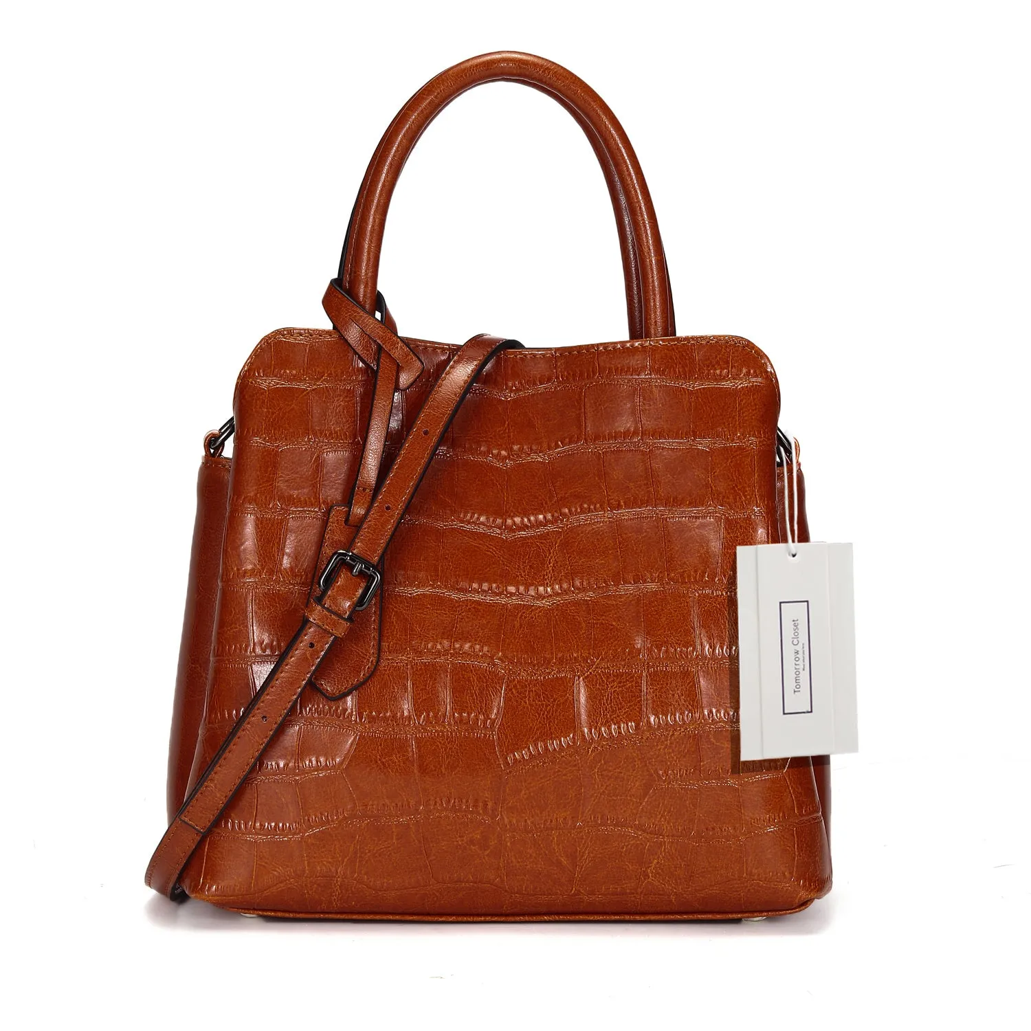 Women's genuine cowhide leather handbag in crocodile print Barbara design