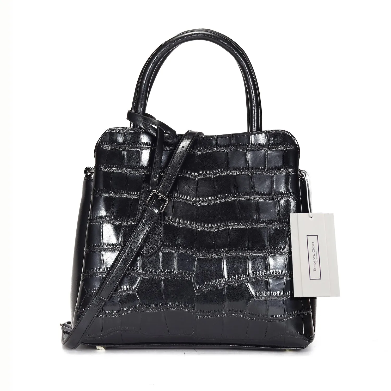 Women's genuine cowhide leather handbag in crocodile print Barbara design