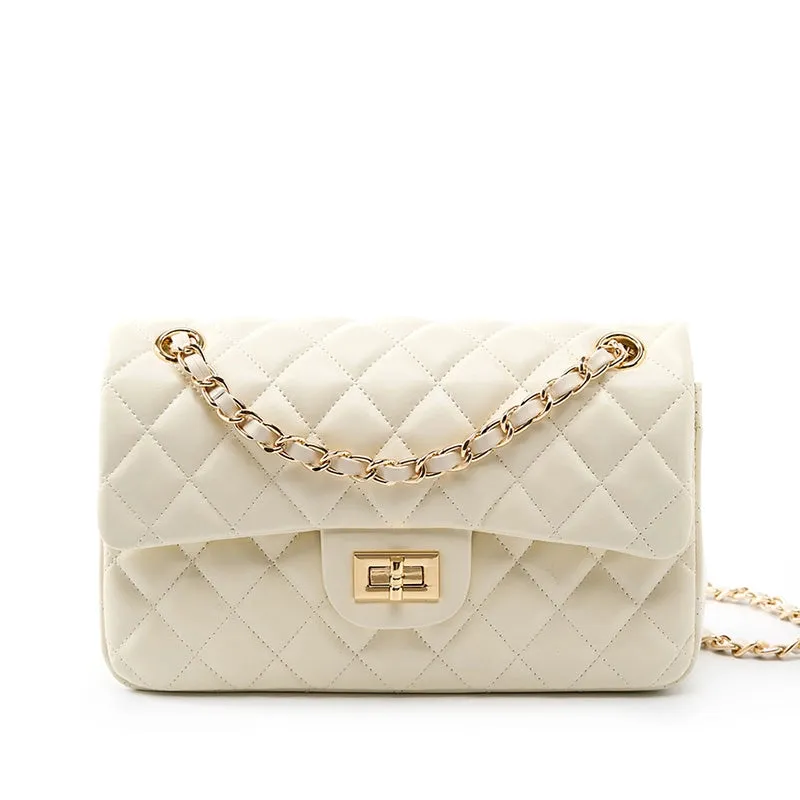 Woven Chain Strap Quilted Leather Convertible Shoulder Bag