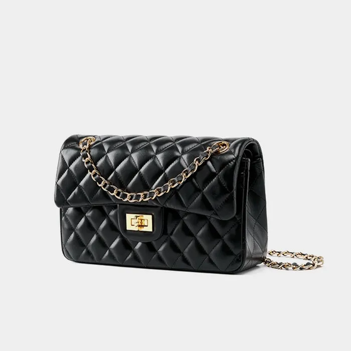 Woven Chain Strap Quilted Leather Convertible Shoulder Bag